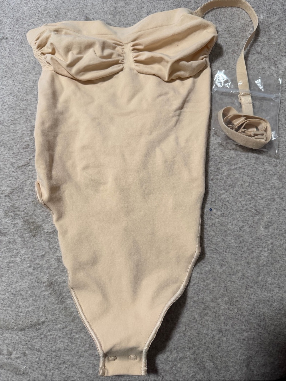 SKIMS Strapless Beige Shaping Bodysuit with Removable Straps